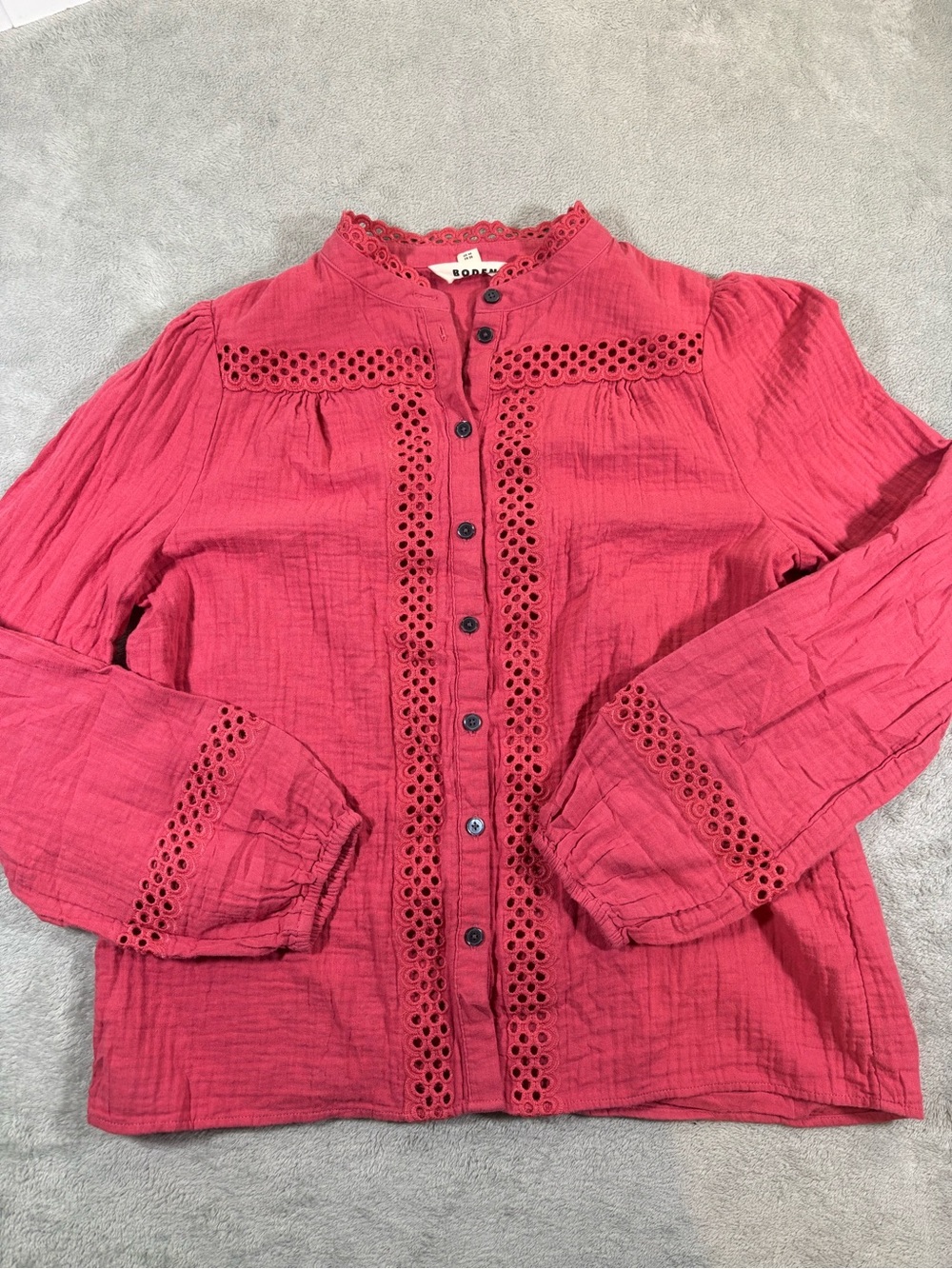 Boden Pink Trim Detail Double Cloth Cotton Blouse Top - US 6